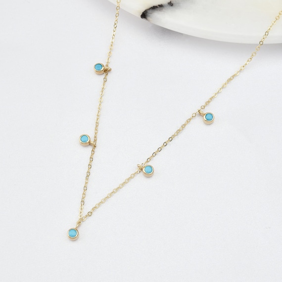14K Gold Turquoise Necklace, Gold Turquoise Necklace, Turquoise Stone Necklace, December Birthstone, Gemstone Necklace, Gold Birthstone.