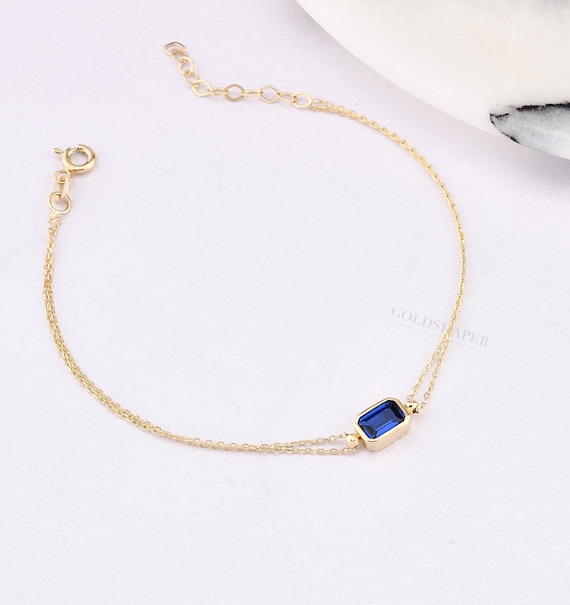 Dark Sapphire Bracelet, 14K Gold Sapphire Bracelet, Sapphire Bracelet, September Birthstone, Sapphire Gemstone Bracelet, 14K Gold Bracelet.