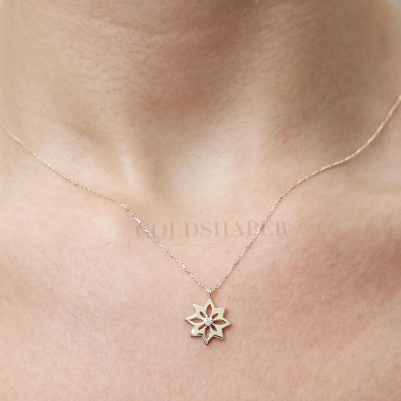 14K Gold Clover Necklace, Gold Clover Necklace, 4 Leaf Clover Necklace, Clover Charm Necklace, 14K Gold Necklace, Lucky Clover Necklace.