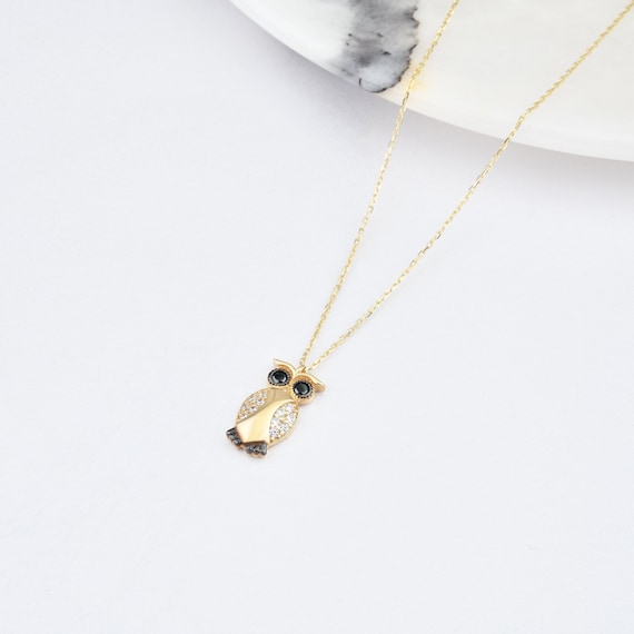 Owl Necklace, 14K Gold Owl Necklace, Owl Charm Necklace, Animal Necklace, Gold Animal Necklace, Luck Owl Necklace, Owl Gold Pendant.