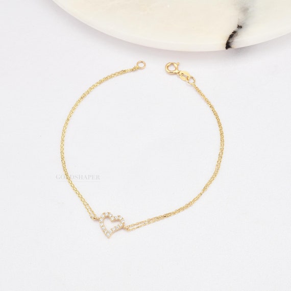 14K Gold Heart Bracelet, Gold Heart Bracelet, Lover Bracelet, Love Bracelet, Gold Heart Charm Bracelet, 14K Gold Bracelet.