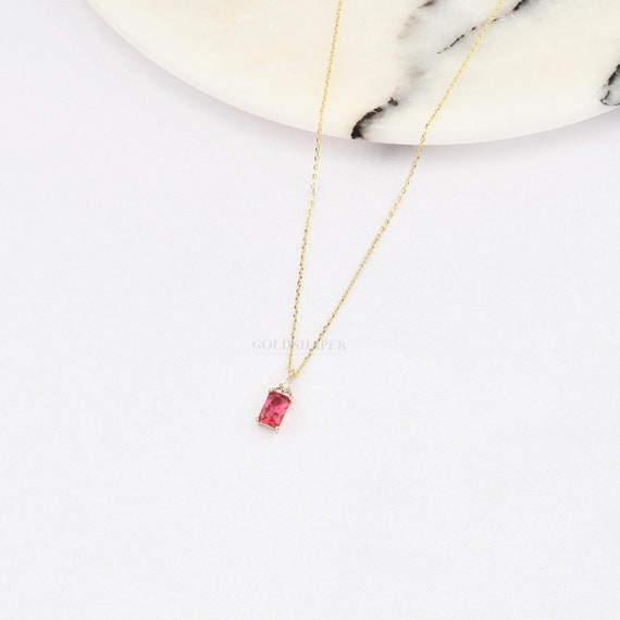 14K Gold Ruby Necklace, 14K Gold Ruby Necklace, Ruby Stone Necklace, July Birthstone, Gemstone Necklace, July Birthstone Necklace