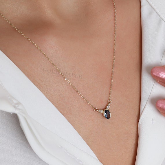 14K Gold Sapphire Necklace, Gold Sapphire Necklace, Sapphire Stone Necklace, September Birthstone, Gemstone Necklace, Gold Birthstone.