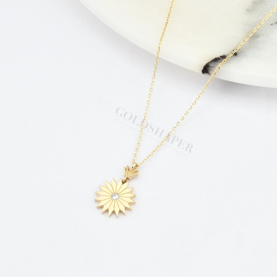 14K Gold Sun Necklace, Gold Sun Necklace, Sun Charm Necklace, Sunshine Necklace, Sun Necklace, Luck Sun Necklace.