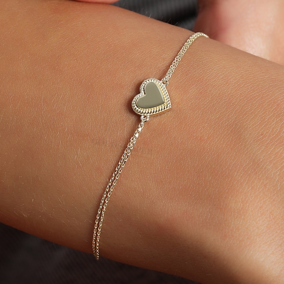 14K Gold Heart Bracelet, Gold Heart Bracelet, Lover Bracelet, Love Bracelet, Gold Heart Charm Bracelet, 14K Gold Bracelet.