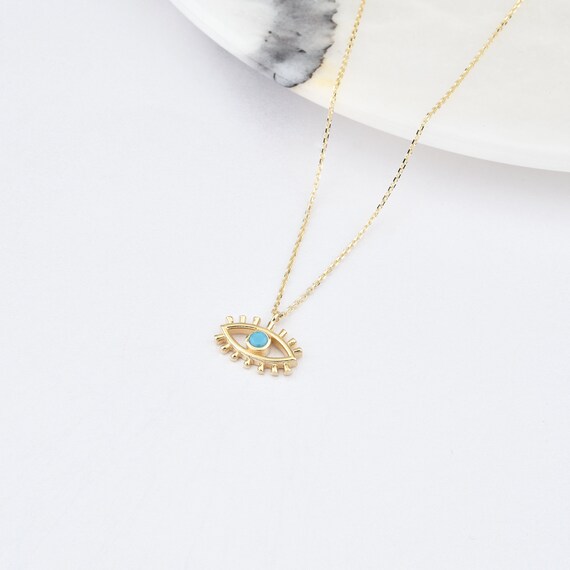 14K Gold Evil Eye Necklace, Gold Evil Eye Necklace, Eye Necklace, Evil Eye Charm Necklace, Nazar Necklace, Evil Eye Pendant, Gold Necklace.