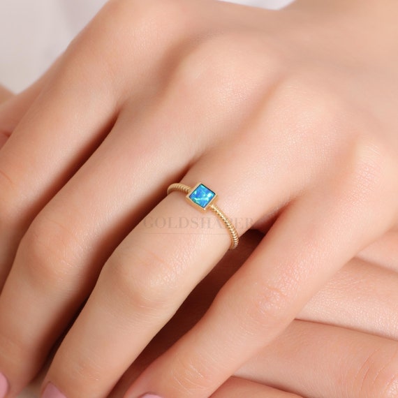 14K Gold Blue Opal Ring, Opal Gold Ring, Blue Opal Ring, Gold Opal Ring, Gemstone Ring, October Birthstone Ring, 14K Gold Ring.