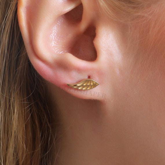 Angel Wing Earrings, 14K Gold Angel Earrings, Angel Wing Stud Earrings, Angel Earrings, Wing Earrings, Wing Gold Earrings, 14K Gold Earrings