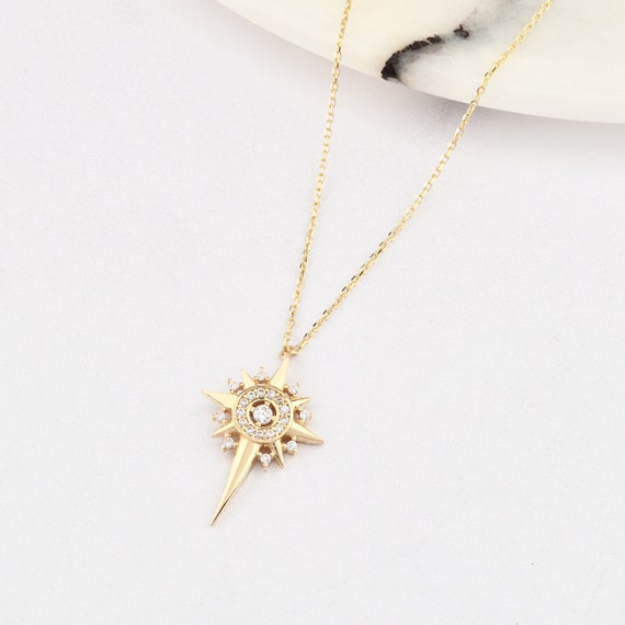 14K Gold North Star Necklace, Gold North Star Necklace, North Star Charm Necklace, Star Necklace, North Star Pendant, Gold Necklace.