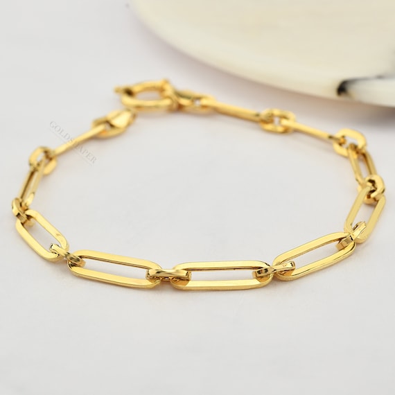 14K Gold Paper Clip Bracelet , 5 MM Bracelet, 14K Chain Bracelet , Paper Clip Link Chain, Gold Paper Clip Chain, Chain Bracelet, 14K Gold.