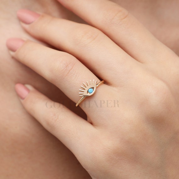 Evil Eye Ring, 14K Gold Evil Eye Ring, Eye Ring, Eye Gold Ring, Handmade Ring, Nazar Ring, Evil Eye Ring, Protection Ring.