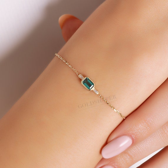 14K Gold Emerald Bracelet, 14K Gold Emerald Bracelet, Emerald Bracelet, May Birthstone, 14K Gold Bracelet, May Birthstone Ring.