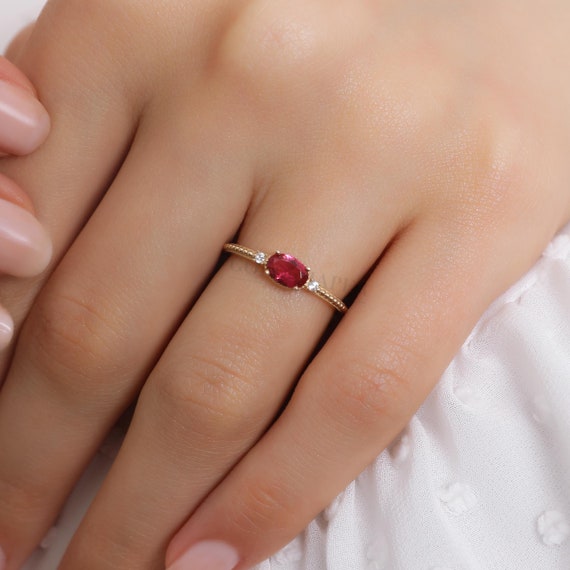 14K Gold Ruby Ring, Ruby Gold Ring, Ruby-Zircon Ring, Gold July Birthstone Ring, Gemstone Ring, July Birthstone Ring, 14K Gold Ring.