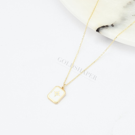 14K Gold North Star Necklace With Enamel, North Star Necklace, North Star Charm Necklace, Star Necklace, North Star Pendant, Gold Necklace.