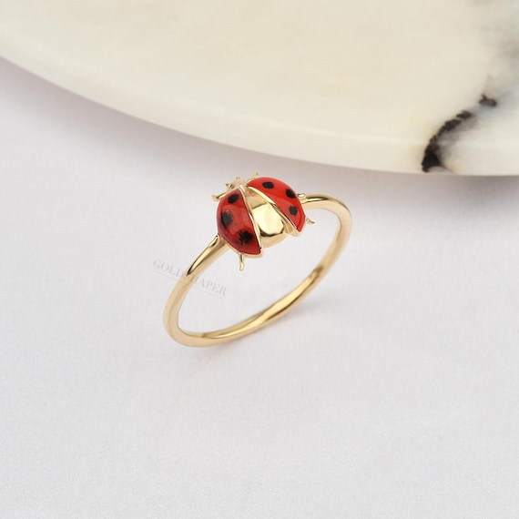 Ladybug Gold Ring, 14K Ladybug Ring, Ladybird Ring, Gold Ladybird Ring, Ladybug Ring With Enamel, 14K Gold Ring, Animal Gold Gift, 14K Ring.