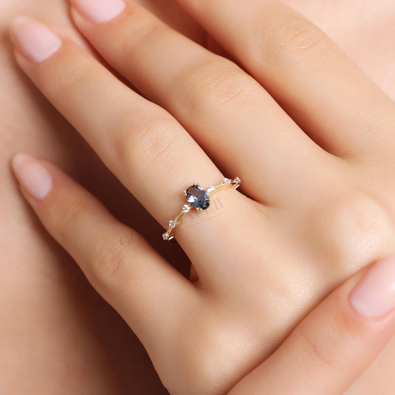 14K Gold Sapphire Stone Ring, Sapphire Gold Ring, Sapphire Oval Shape Ring, Gold Sapphire Ring, Gemstone Ring, September Birthstone Ring.