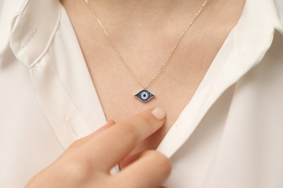 14K Gold Evil Eye Necklace, Gold Evil Eye Necklace, Eye Necklace, Evil Eye Charm Necklace, Nazar Necklace, Evil Eye Pendant, Gold Necklace.