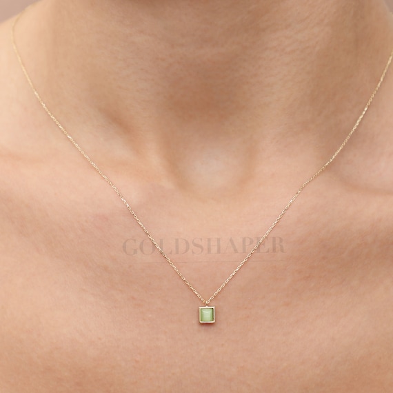 14K Gold Jade Necklace, Gold Jade Necklace, Jade Stone Necklace, March Birthstone, Gemstone Necklace, Gold Birthstone.