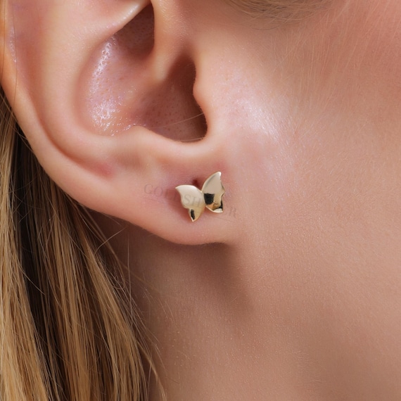 Butterfly Gold Earrings, 14K Gold  Butterfly Earrings, Butterfly Gold Stud Earrings, Bird Earrings, Gold Animal Earrings, Gold Stud Earrings