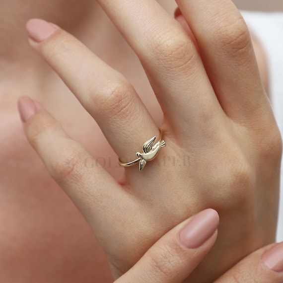 14K Gold Bird Ring, Bird Ring, Bird Animal Ring, Animal Gold Ring, Seagull Ring, Animal Ring, Animal Gold Gift, Sea Ring.