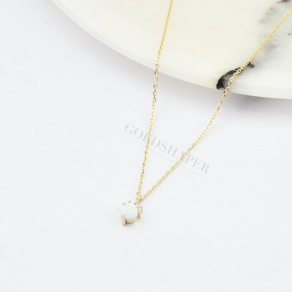 14K Gold White Opal Necklace, Gold Opal Necklace, Opal Stone Necklace, October Birthstone, Gemstone Necklace, Gold Birthstone.