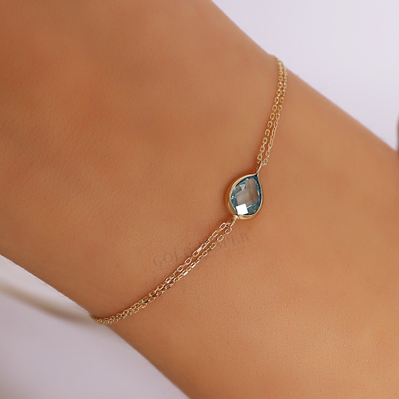 14K Gold Aquamarine Bracelet, Gold Aquamarine Bracelet, Aquamarine Bracelet, March Birthstone, Gemstone Bracelet, 14K Gold Bracelet.