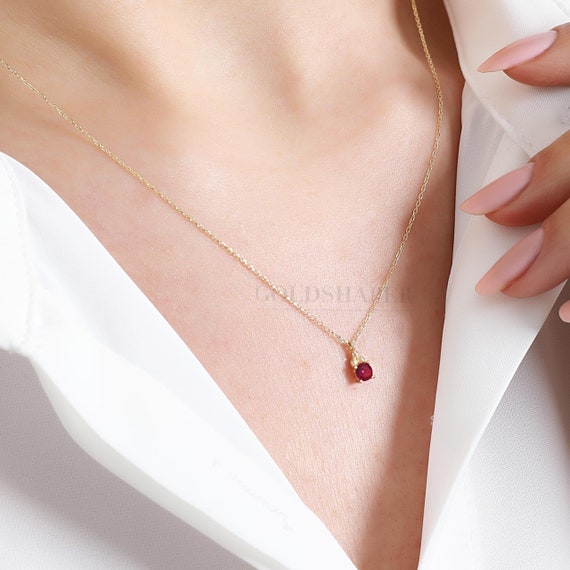 14K Gold Ruby Necklace, 14K Gold Ruby Necklace, Ruby Stone Necklace, July Birthstone, Gemstone Necklace, July Birthstone Necklace