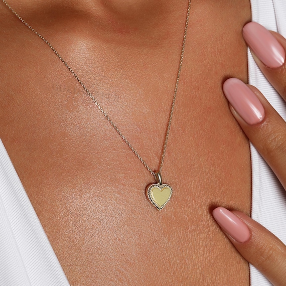 14K Gold Heart Necklace, Gold Heart Necklace, Love Necklace, Heart Charm Necklace, 14K Gold Necklace, Lucky Heart Necklace.