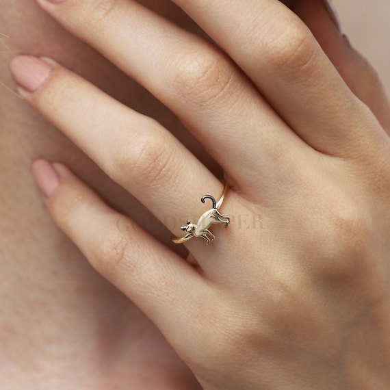 14K Gold Cat Ring, Cat Ring, Cat Animal Ring, Animal Gold Ring, Pet Ring, Animal Ring, Animal Gold Gift, Sea Ring.