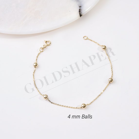 14k Gold Ball Bead Bracelet, 4MM 3MM 2MM Gold Balls Bracelet, Balls Bracelet, Gold Sphere Ball Bracelet, 14K Gold Bracelet.