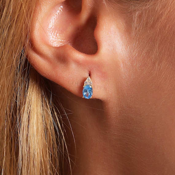 14K Gold Aquamarine Earrings, Aquamarine Stud Earrings, Aquamarine Gold Earrings, March Birthstone Earrings, 14K Stud Earrings. 14K Earrings