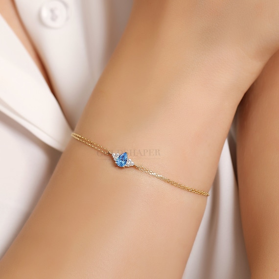 14K Gold Aquamarine Bracelet, Gold Aquamarine Bracelet, Aquamarine Bracelet, March Birthstone, Gemstone Bracelet, 14K Gold Bracelet.