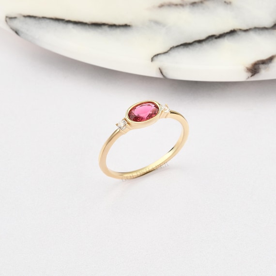 14K Gold Ruby Ring, Ruby Gold Ring, Ruby-Zircon Ring, Gold July Birthstone Ring, Gemstone Ring, July Birthstone Ring, 14K Gold Ring.