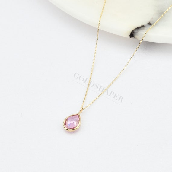 14K Gold Morganite Necklace, Gold Morganite Necklace, Morganite Stone Necklace, June Birthstone, Gemstone Necklace, Gold Birthstone.