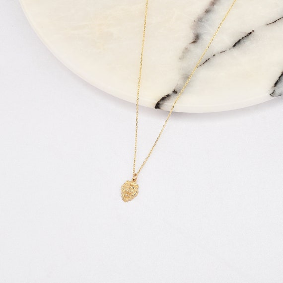 14K Gold Lion Necklace, Gold Lion Head Necklace, Lion Necklace, Lion Charm Necklace, Animal Necklace, Gold Animal Necklace.