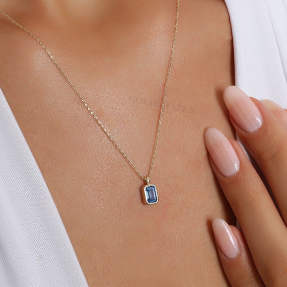 Aquamarine Necklace, 14K Gold Aquamarine Necklace, Aquamarine Stone Necklace, March Birthstone, Gemstone Necklace, March Birthstone Necklace
