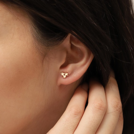 Star Gold Earrings, 14K Gold Star Earrings, Stars Earrings, Stars Gold Earrings, Calestial Earrings, Gold Star Earrings, 14K Gold Earrings.