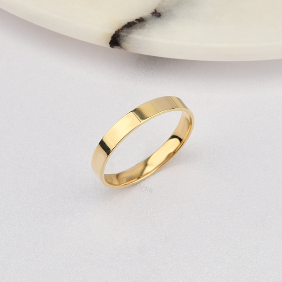 3MM Flat 14K-18K Gold Wedding Band , 3 MM Width, Polished Ring, Free Engrave, Comfort Wedding Band, Gold Engagement Ring, Wedding Band Gold.