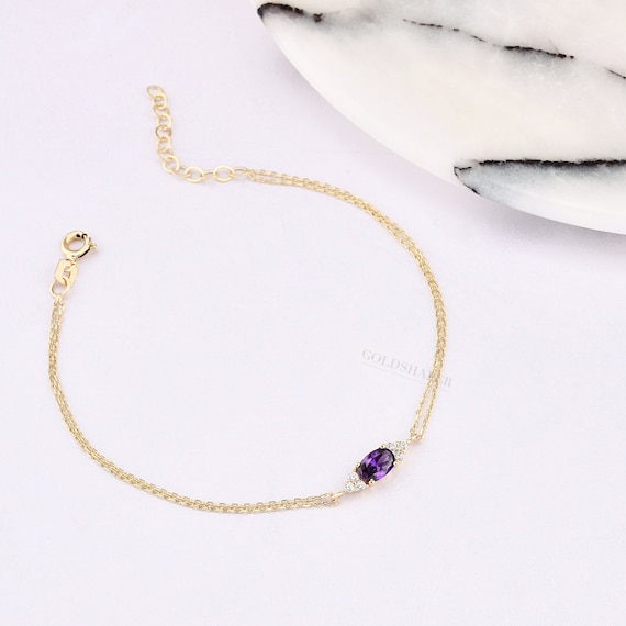 Amethyst Bracelet, 14K Gold Amethyst Bracelet, Amethyst Bracelet, February Birthstone, Amethyst Gemstone Bracelet, 14K Gold Bracelet.