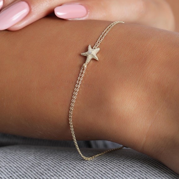 Starfish Bracelet, 14K Gold Starfish Bracelet, Starfish Charm Bracelet, Animal Bracelet, Gold Starfish Charm Bracelet, 14K Gold Bracelet