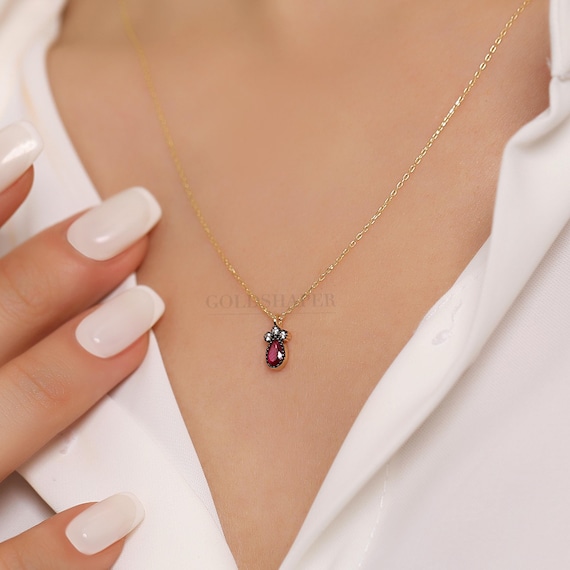 Ruby Gold Necklace, 14K Gold Ruby Necklace, Ruby Necklace, Ruby Pendat, July Birthstone, Gemstone Necklace, July Birthstone Necklace.