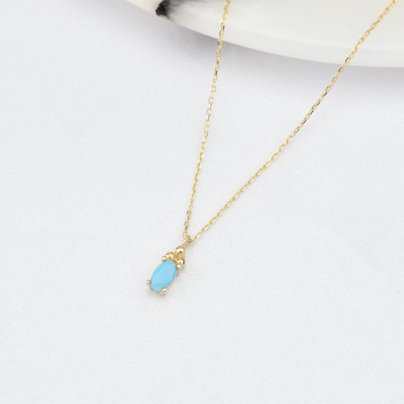 14K Gold Turquoise Necklace, Gold Turquoise Necklace, Turquoise Stone Necklace, December Birthstone, Gemstone Necklace, Gold Birthstone.