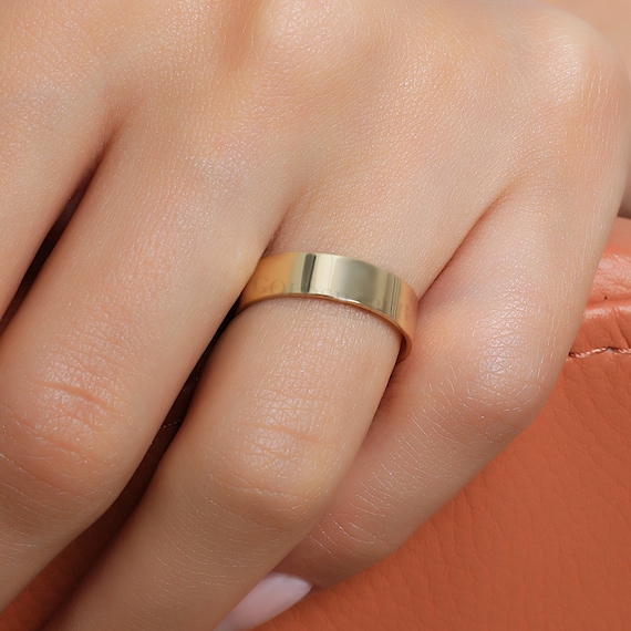 5MM Flat 14K-18K Gold Wedding Band , 5 MM Width, Polished Ring, Free Engrave, Comfort Wedding Band, Gold Engagement Ring, Wedding Band Gold.