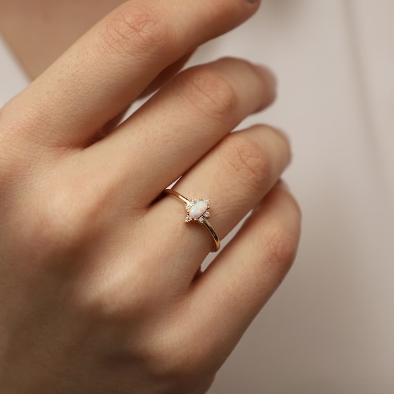 14K Gold White Opal Ring, Opal Gold Ring, White Opal Ring, Gold Opal Ring, Gemstone Ring, October Birthstone Ring, 14K Gold Ring.