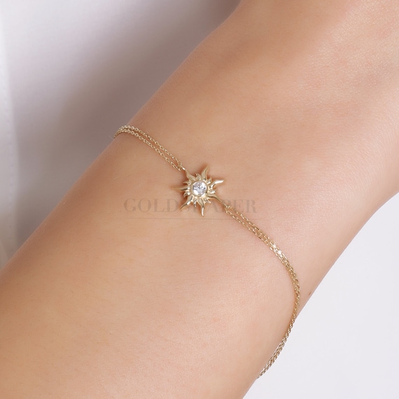 Sun Bracelet, 14K Gold Sun Bracelet, Sunshine Bracelet, Calestial Bracelet, Gold Sun Charm Bracelet, 14K Gold Bracelet.