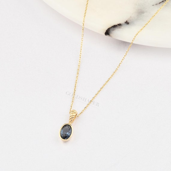 14K Gold Sapphire Necklace, Gold Sapphire Necklace, Sapphire Stone Necklace, September Birthstone, Gemstone Necklace, Gold Birthstone.