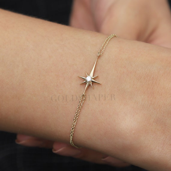 14K Gold North Star Bracelet, 14K Gold North Star Bracelet, Star Bracelet, Calestial Bracelet, Gold Star Charm Bracelet, 14K Gold Bracelet.