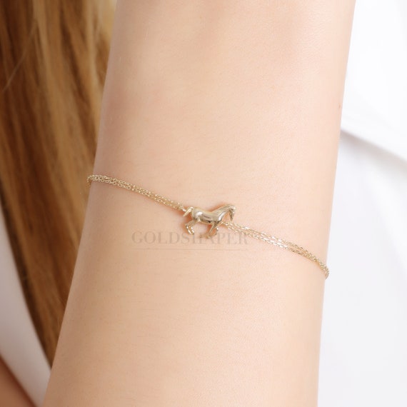 14K Gold Horse Bracelet, Horse Bracelet, Horse Charm Bracelet, Equstrian Bracelet, Gold Horse Charm Bracelet, 14K Gold Bracelet.