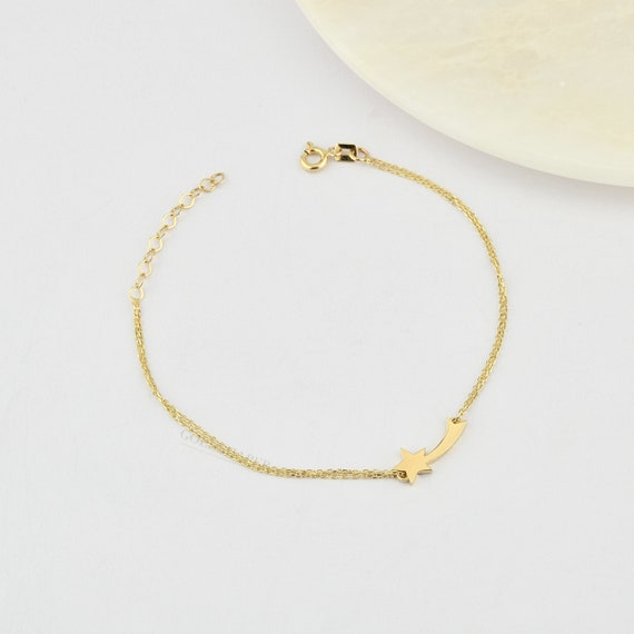 14K Gold Falling Star Bracelet, 14K Gold Star Bracelet, Star Bracelet, Falling Star Bracelet, Gold Star Charm Bracelet, 14K Gold Bracelet.