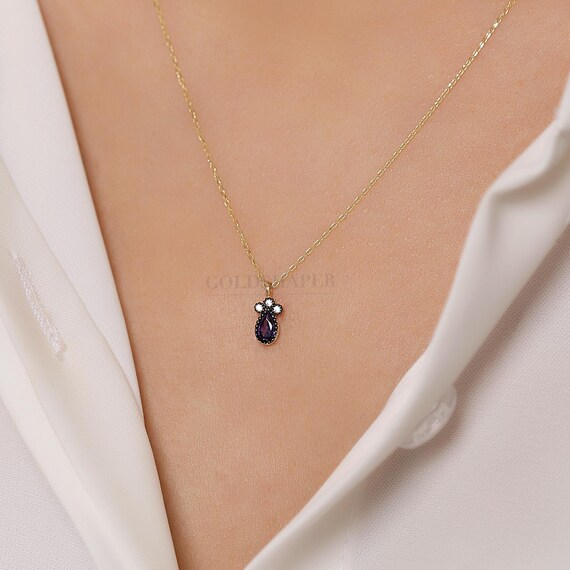 14K Gold Amethyst Necklace, 14K Gold Amethyst Necklace, Amethyst Stone Necklace, February Birthstone, Gemstone Necklace, Birthstone Necklace